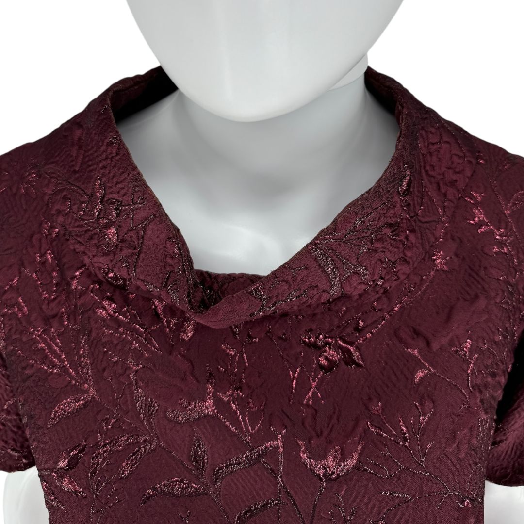 Pamella Roland -Wine Brocade Metallic Floral Dress & Coat Set - Size 8/10