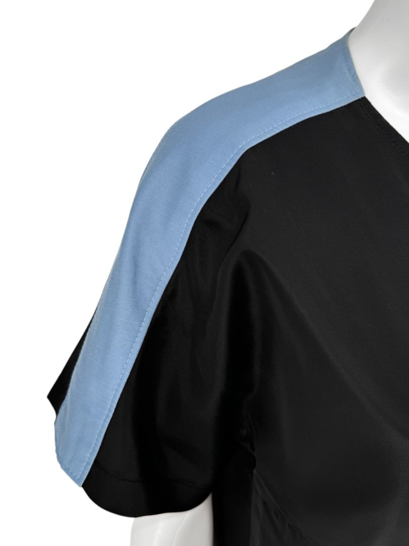 Pamella Roland Black & Blue Colorblock Gathered Waist Dress