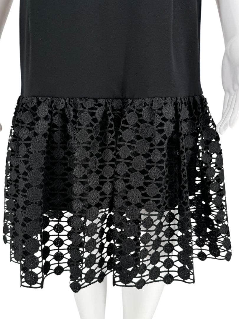 Akris Punto Sleeveless Black Dropwaist Dress with Eyelet Hem - Size 10
