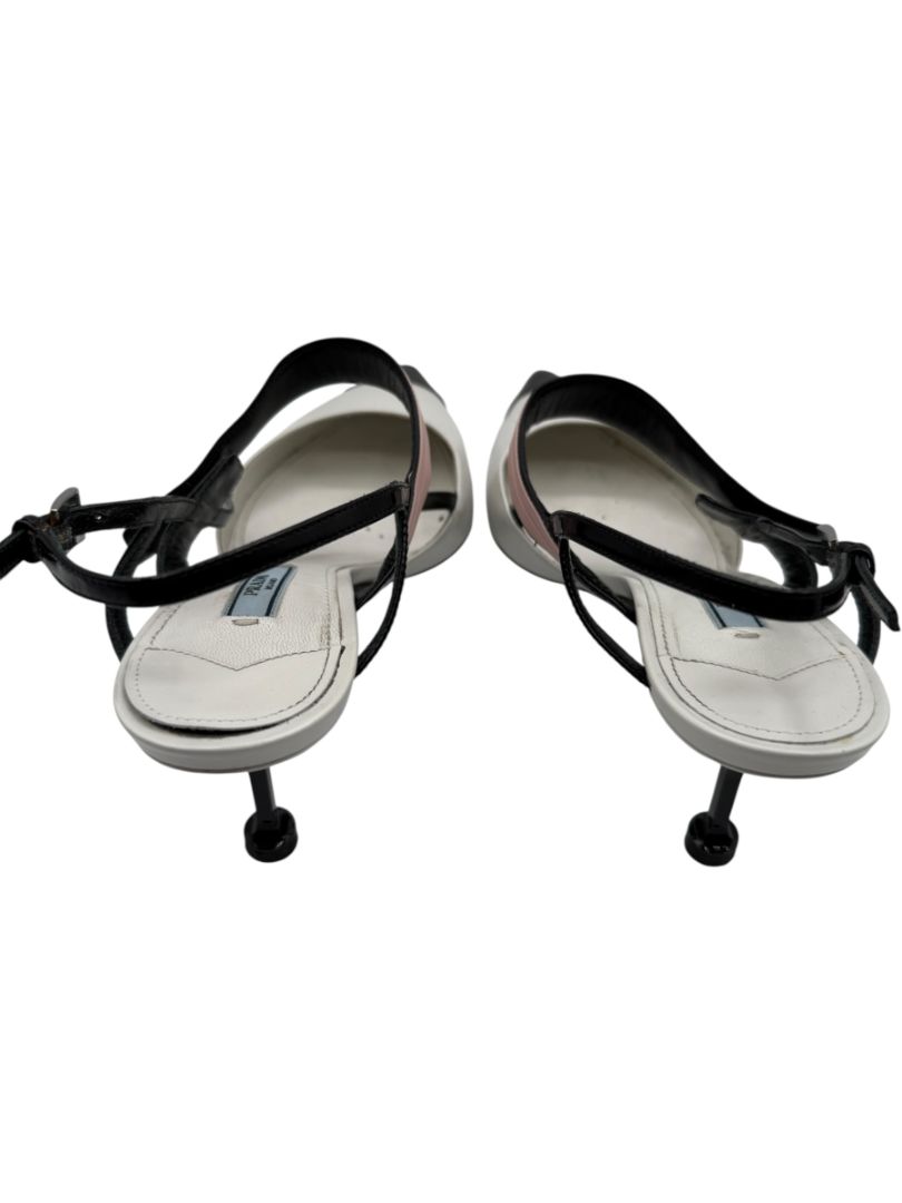 Prada White, Black & Blush Patent Leather Kitten Heels – Size 39.5