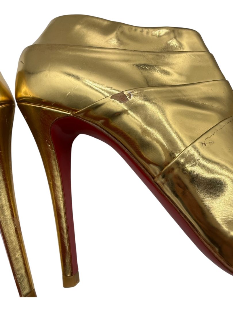 Christian Louboutin Gold Patent Leather Robot 120 Ankle Boots Size 39
