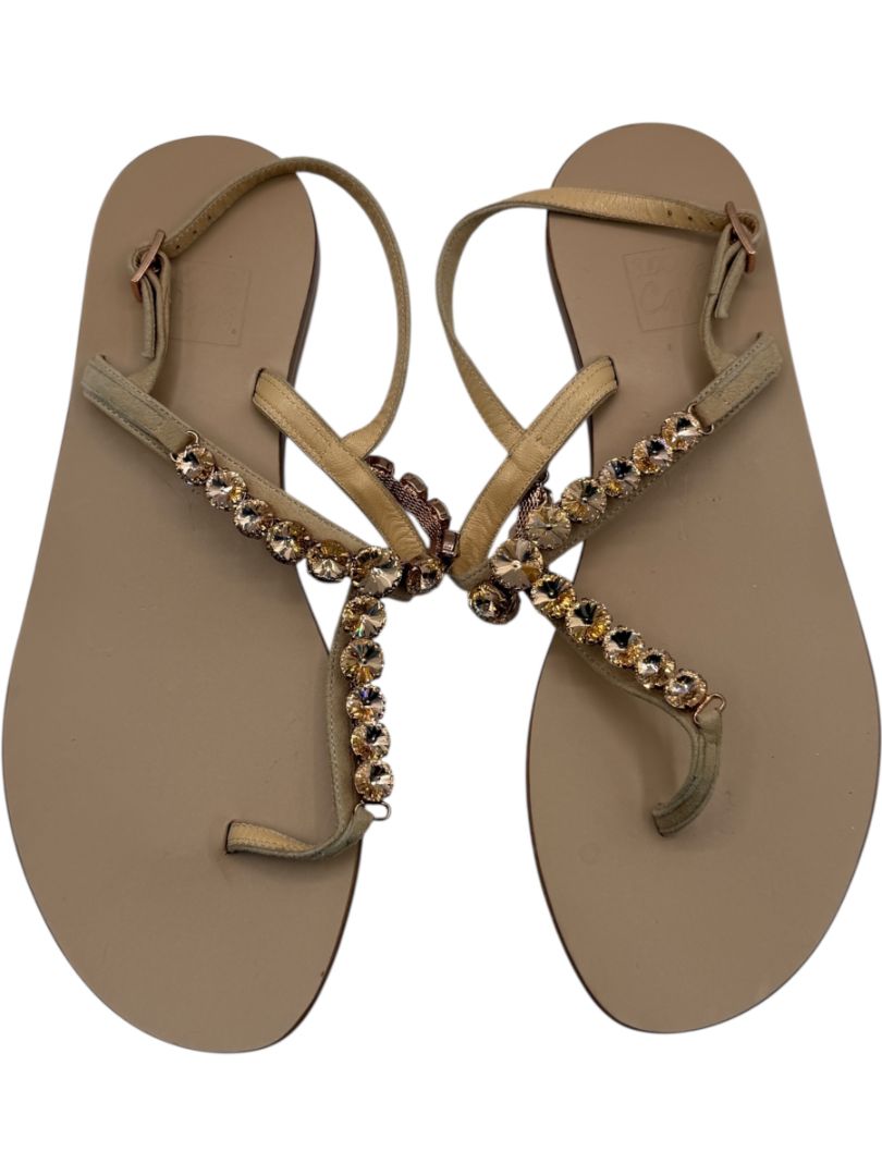 100% Capri Jeweled T-Strap Flat Sandals – Size 39