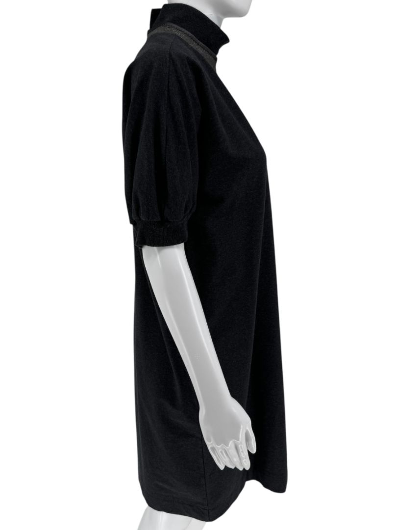 Brunello Cucinelli Charcoal Puff-Sleeve Tunic with Monili Trim – Size Large