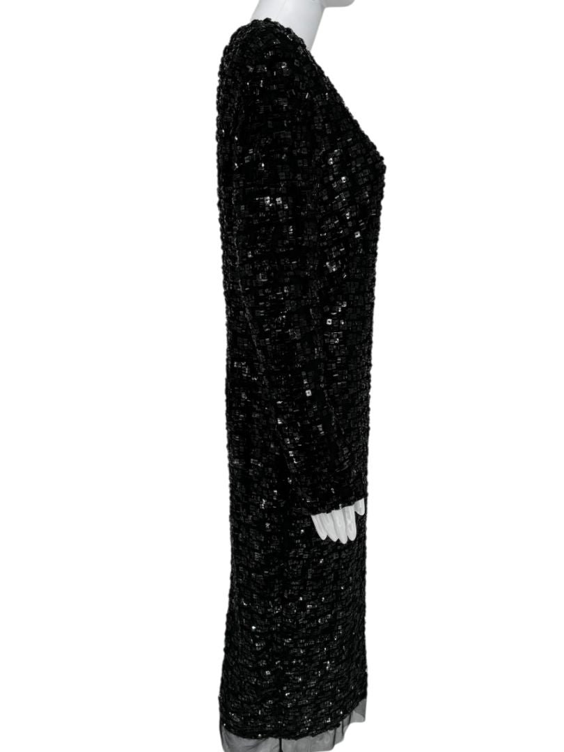 Pamella Roland Black Beaded Long Sleeve Dress - Size L