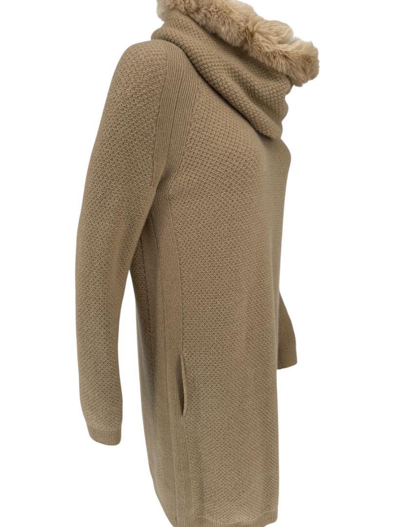 Loro Piana Camel Baby Cashmere Tunic Sweater with Chinchilla Trim – Size IT 44
