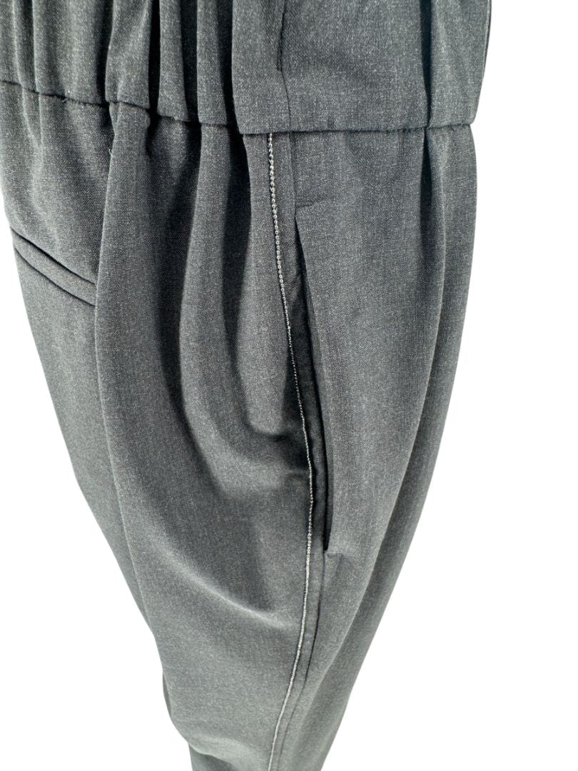 Brunello Cucinelli Charcoal Wool-Blend Elastic Waist Trousers – Size 8