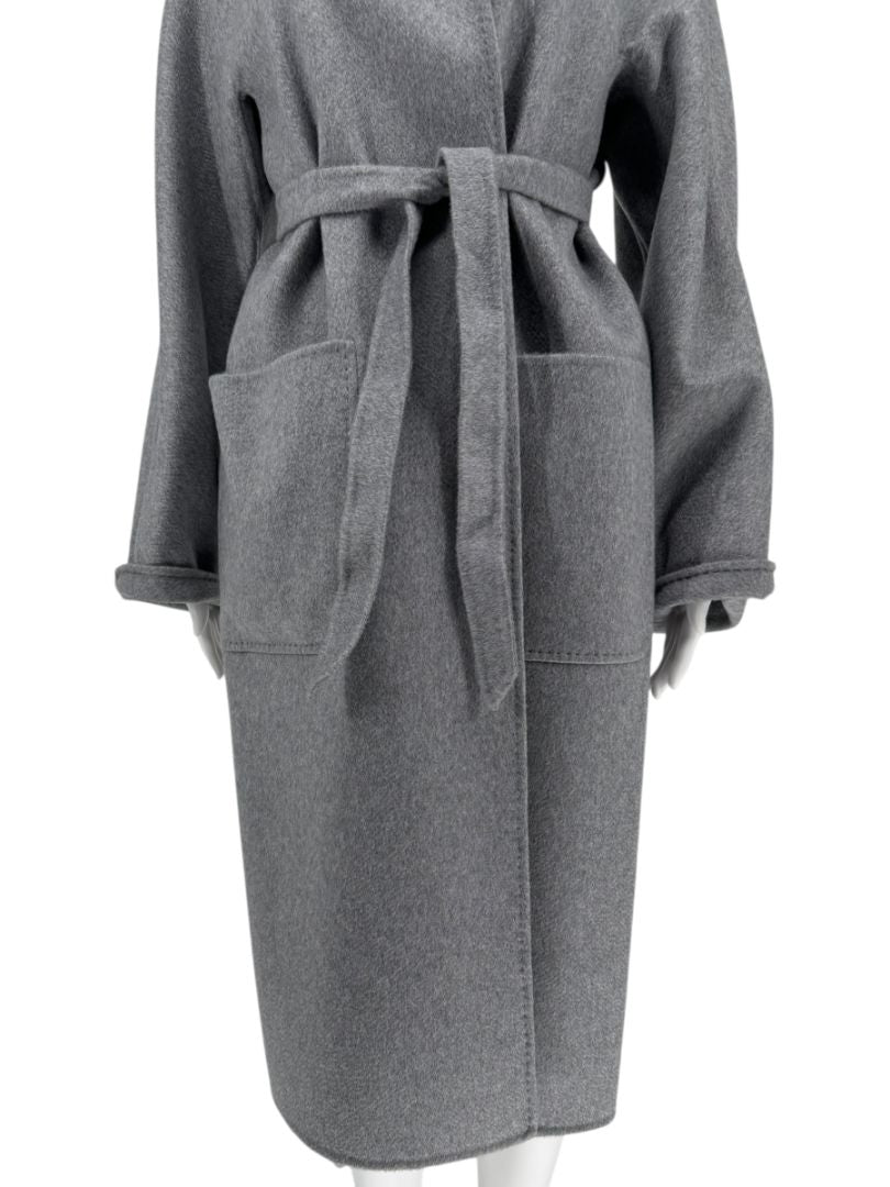 Max Mara ‘Manuela’ Belted Wrap Coat in Light Grey – Size US 10 / IT 44