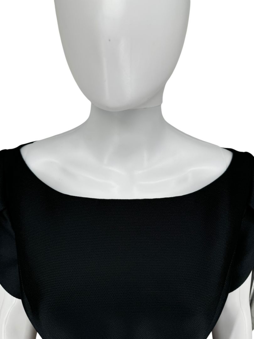 Pamella Roland Black Structured A-Line Dress with Sculptural Sleeves – Large