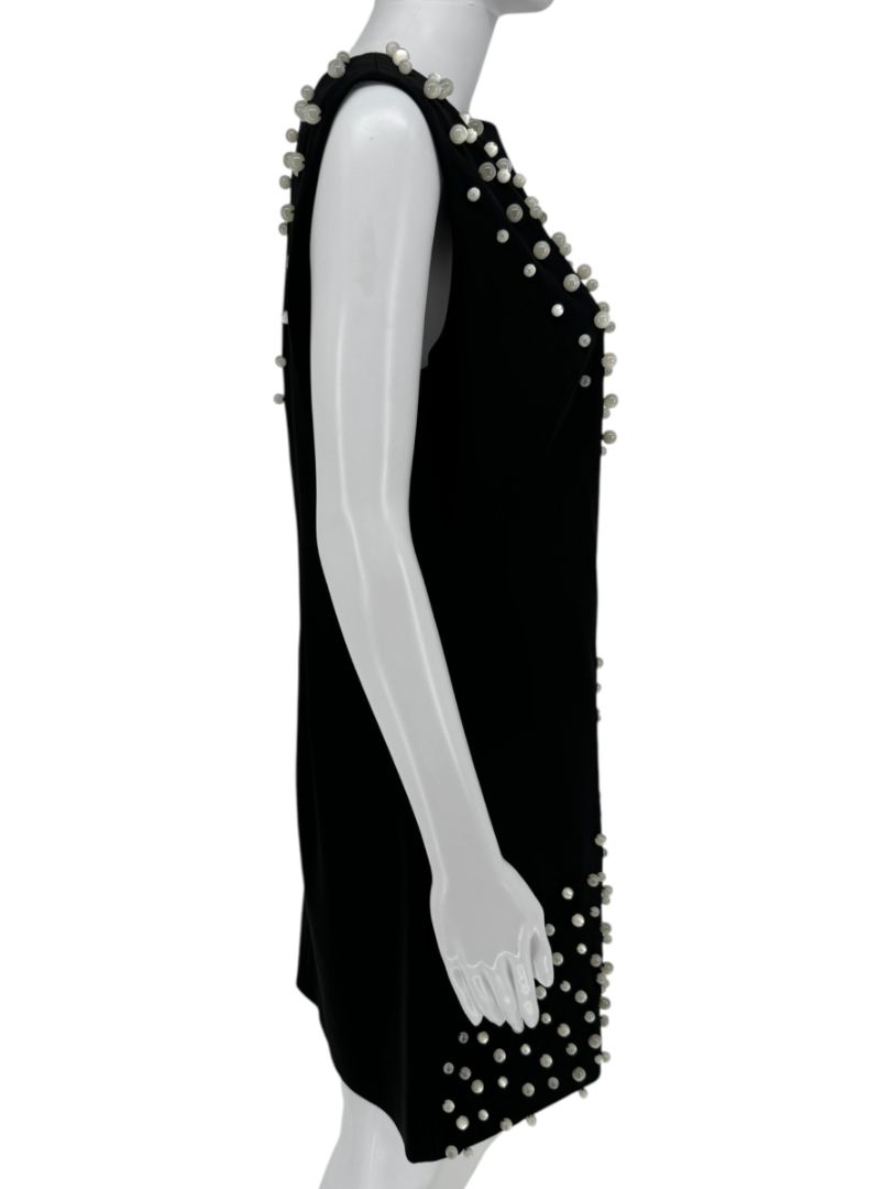 Pamella Roland Black Sleeveless Shift Dress with Pearl Embellishments – Large