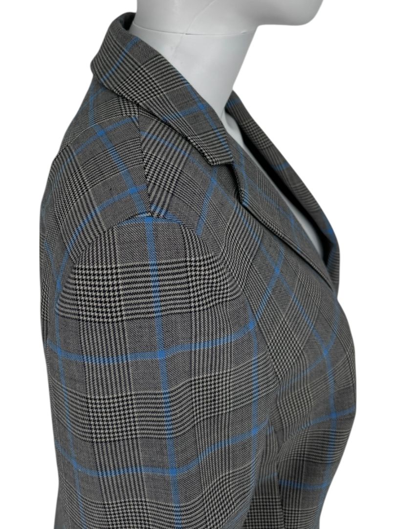 Akris Punto Grey & Blue Glen Plaid Wool Pantsuit – Size 10–12