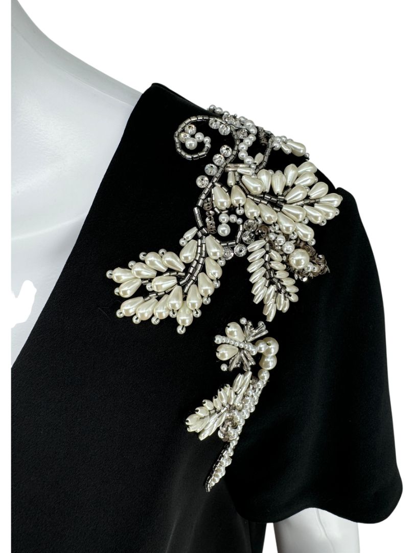 Pamella Roland Black Embellished Asymmetrical Sheath Dress – Large