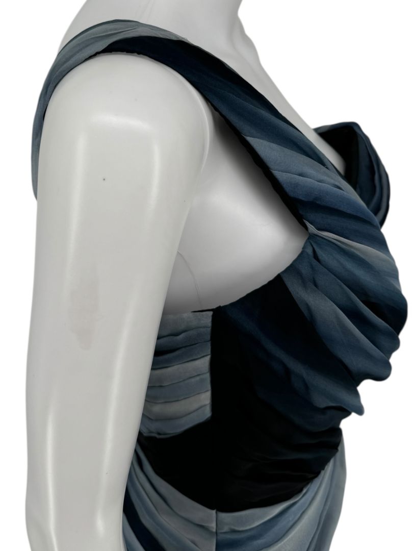 Pamella Roland Sapphire Multi Silk Draped One-Shoulder Gown – Size 6