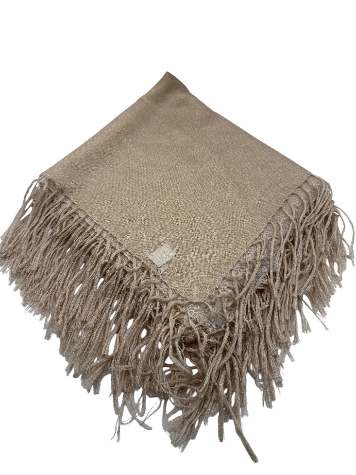 Brunello Cucinelli Beige Cashmere & Silk Fringed Scarf – 45" x 45"