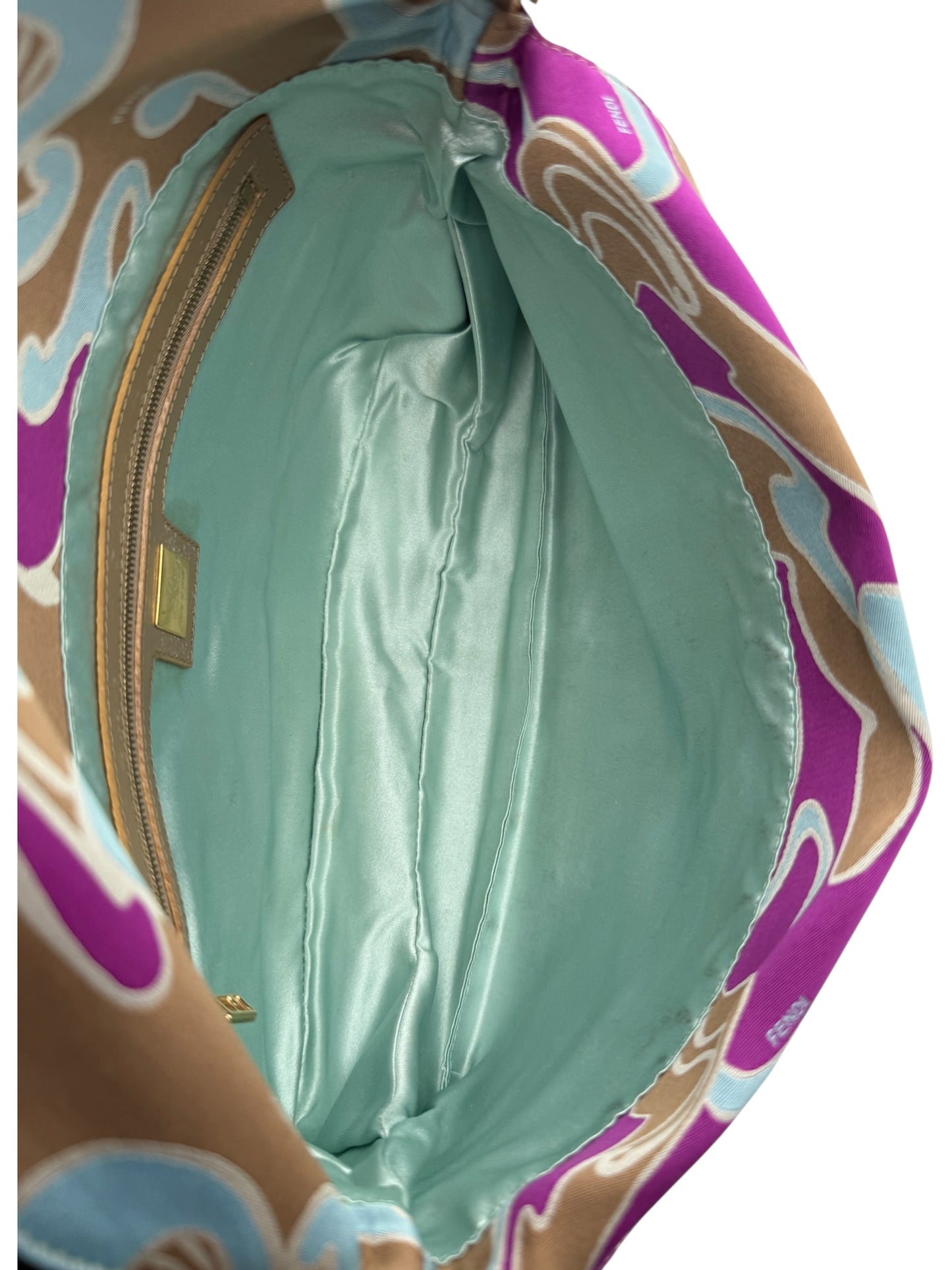 Fendi 2001 Multicolor Satin Psychedelic Print Baguette "Momma" Shoulder Bag