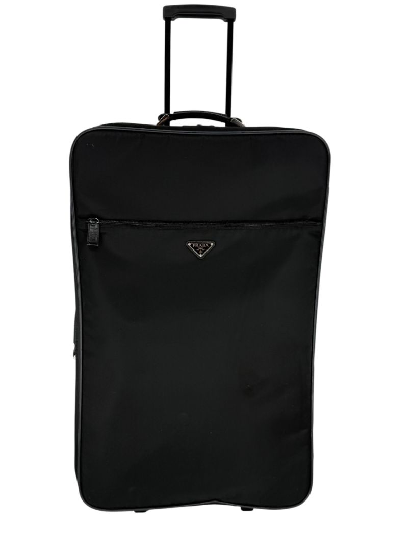 Prada Black Nylon Rolling Suitcase with Saffiano Leather Trim – 26.5" x 17.5" x 9.5"