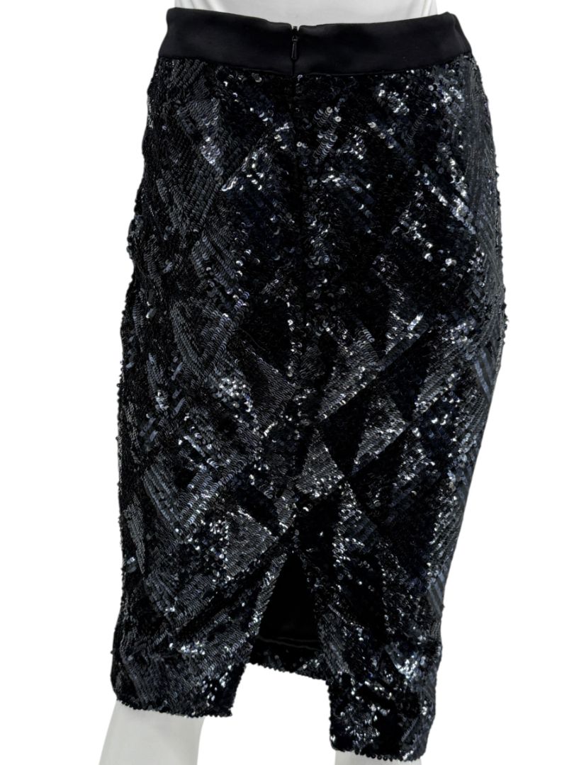 Pamella Roland Black Sequin Pencil Skirt – Large