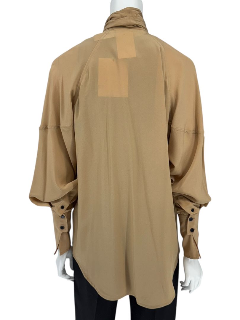 NWT Victoria Beckham Camel Silk Tie-Neck Blouse – Size US 6