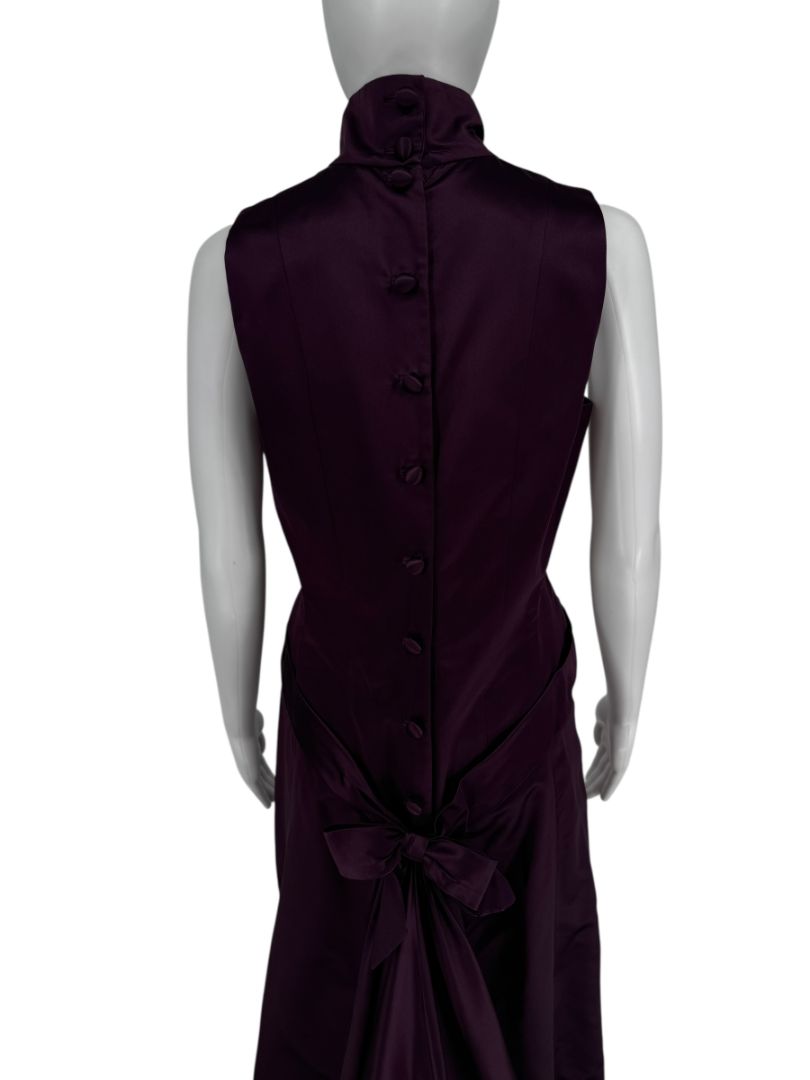 Plum High Neck Sleeveless Gown with Back Bow Detail – Large