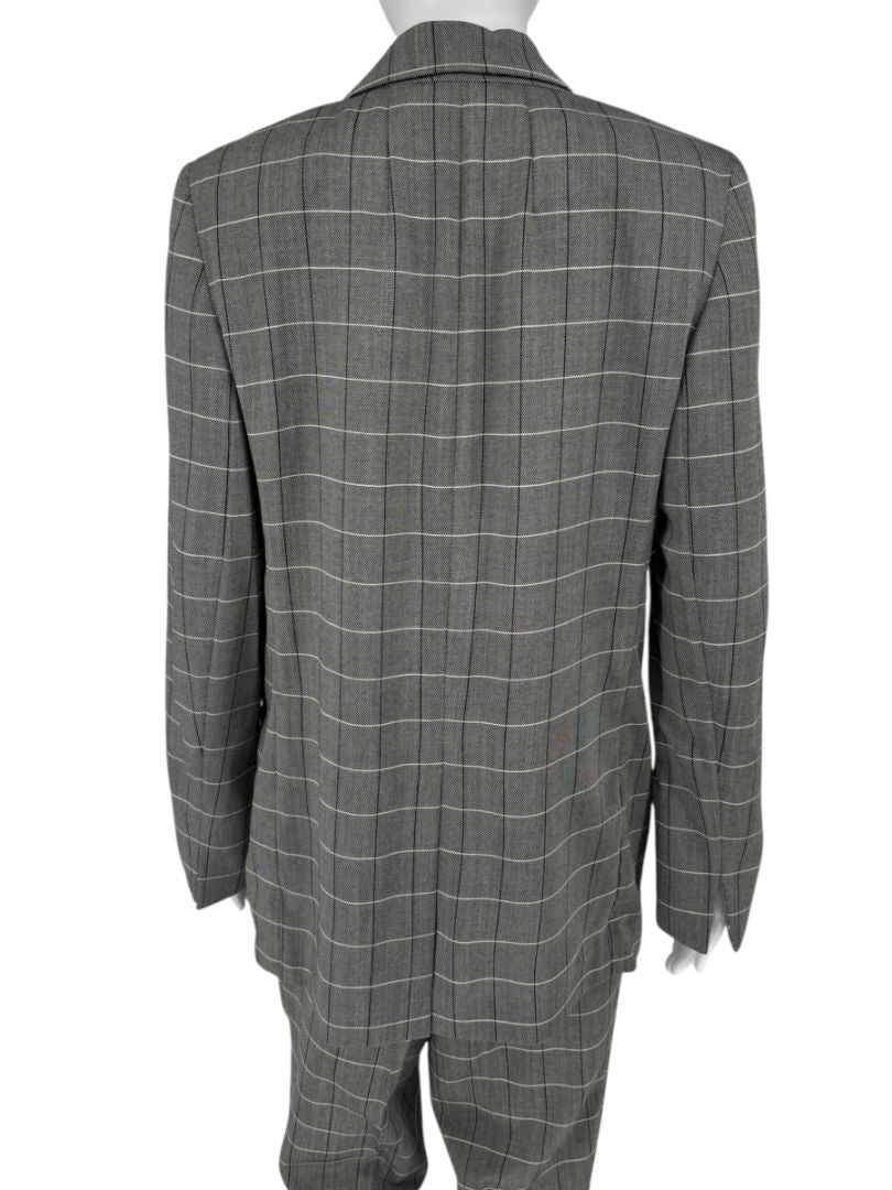 A-K-R-I-S Punto Grey Windowpane Wool Pantsuit – Jacket Size 8, Pants Size 10
