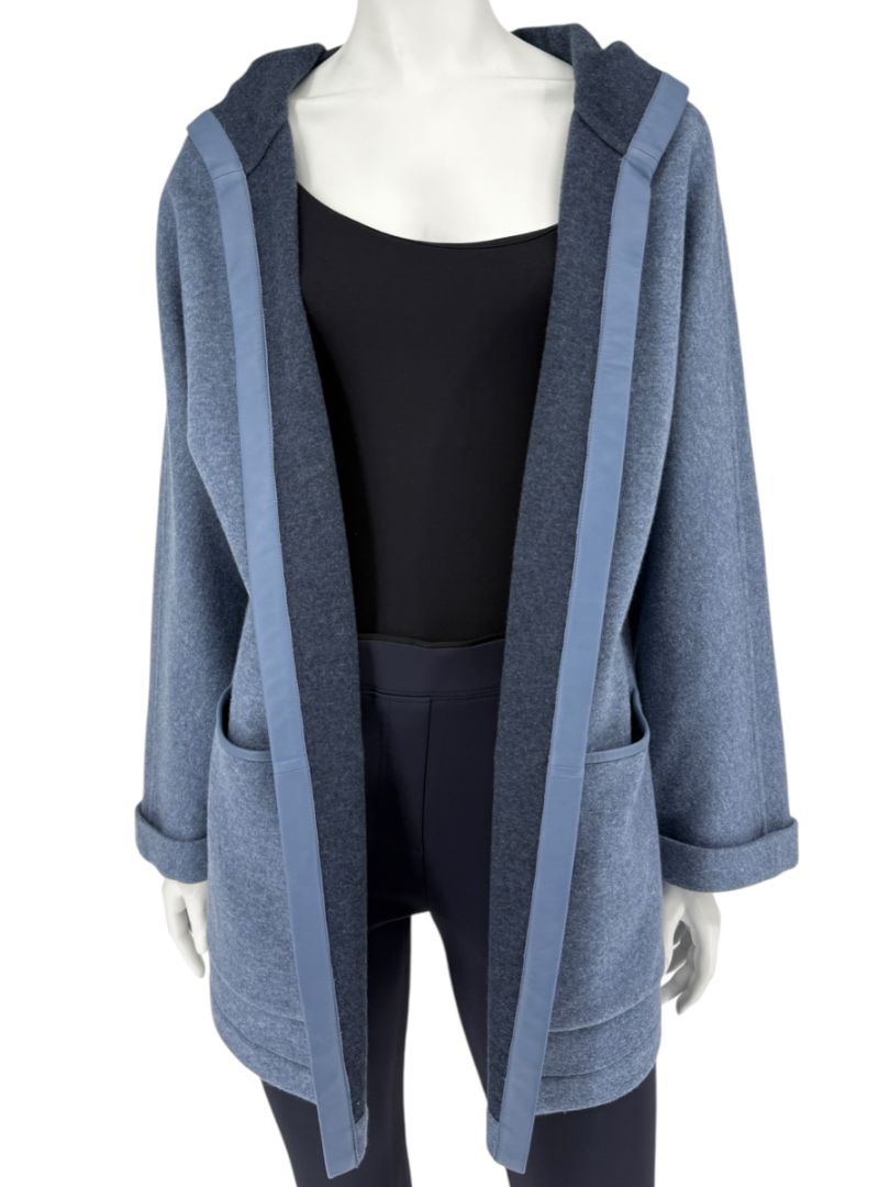 Loro Piana Blue Cashmere Blend Hooded Jacket with Leather Trim – Size M