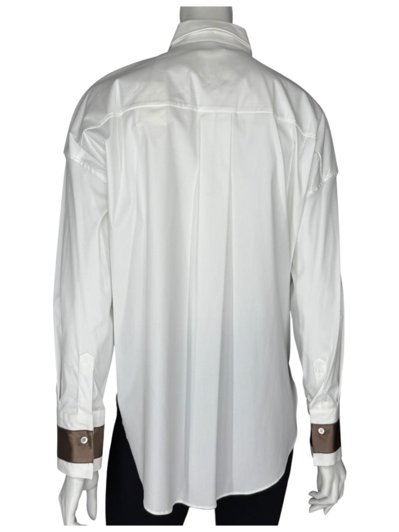 NWT Brunello Cucinelli White Relaxed Satin Cuff Blouse – Size M