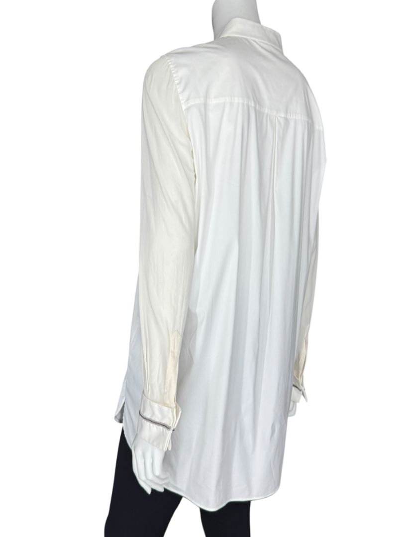 Brunello Cucinelli White Long Sleeve Blouse with Monili Trim Cuffs – Size XL
