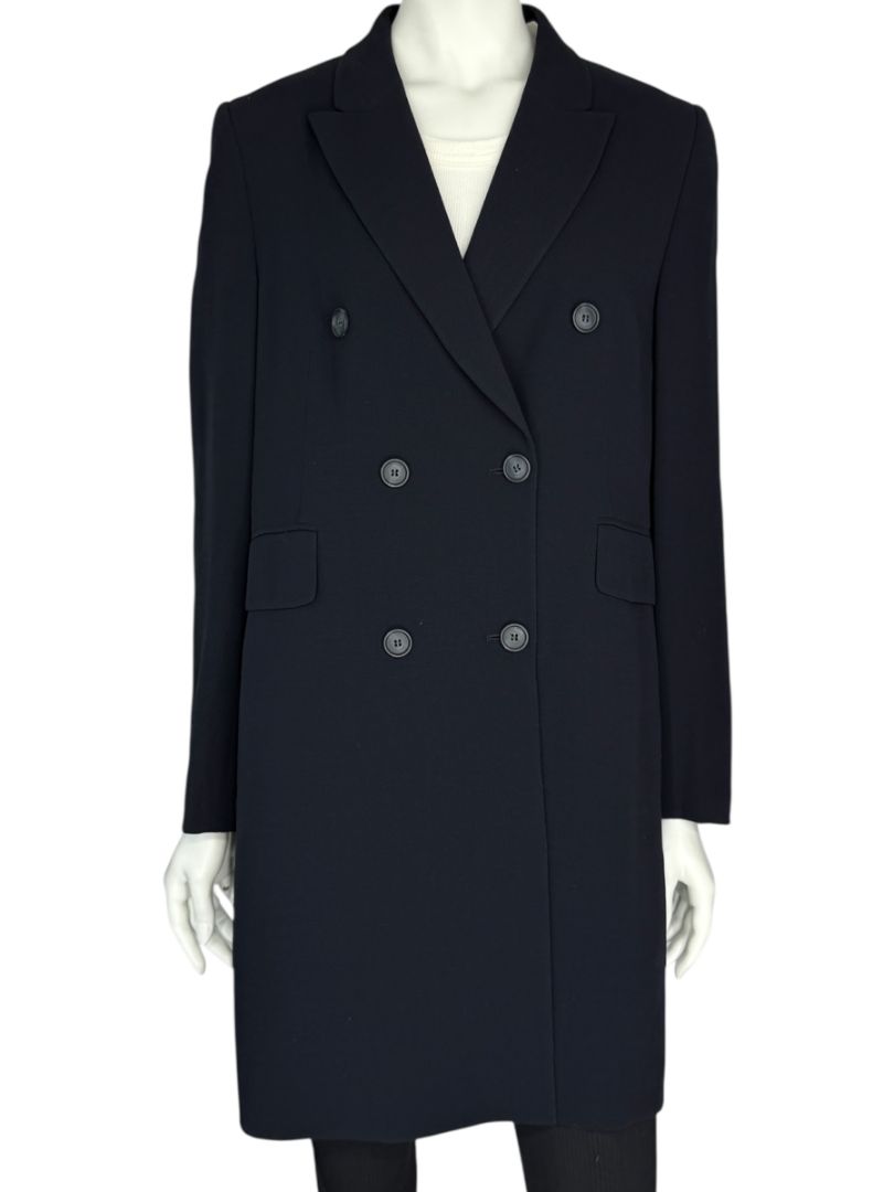 Akris Navy Wool-Blend Double-Breasted Longline Blazer Coat – Size US 8