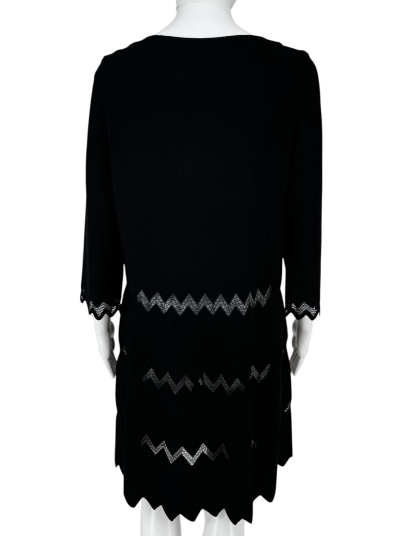 Alaïa Paris Black Zigzag Lace-Trim Knit Dress - Size 44