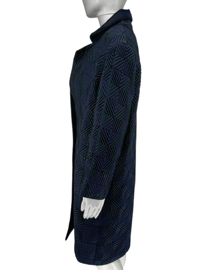 Pamella Roland Navy Geometric-Quilted Long Coat – Large