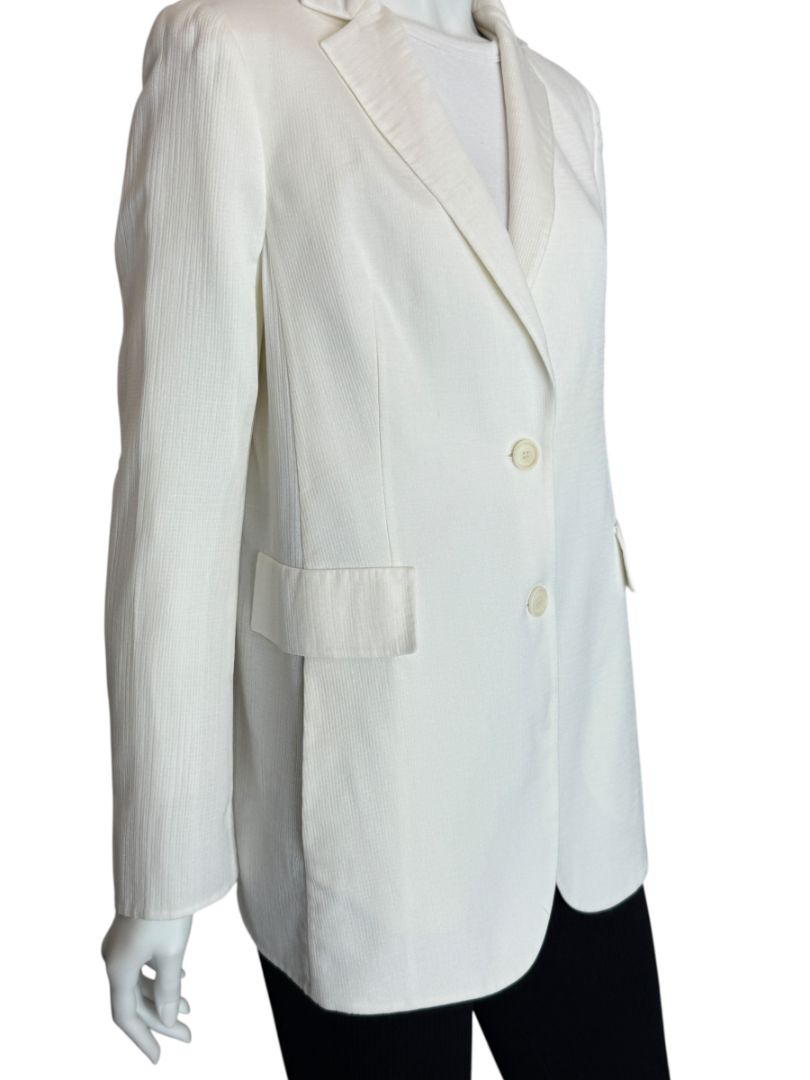 Akris White Textured Cotton-Silk Blend Blazer – Size 8