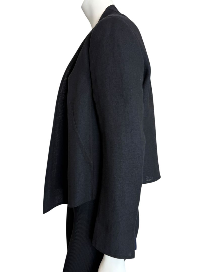 Akris Bergdorf Goodman Linen-Blend Cropped Open Jacket – Black & Navy – Size US 10