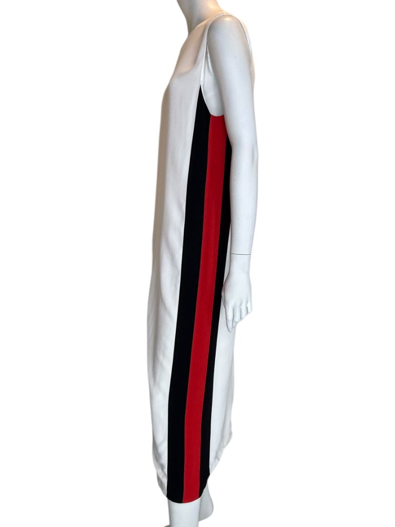 Burberry White Sleeveless Midi Dress with Side Stripes – Size US 10