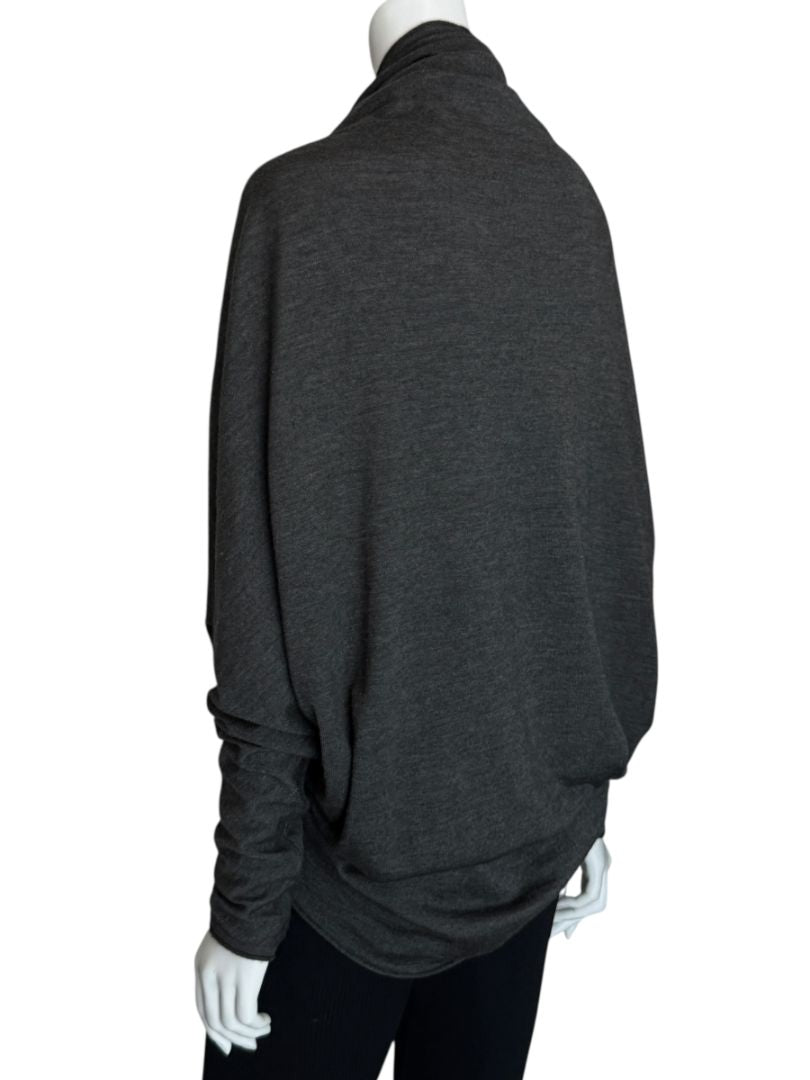 Donna Karan Charcoal Gray Cashmere Wool Silk Draped Cowl Sweater - Size M