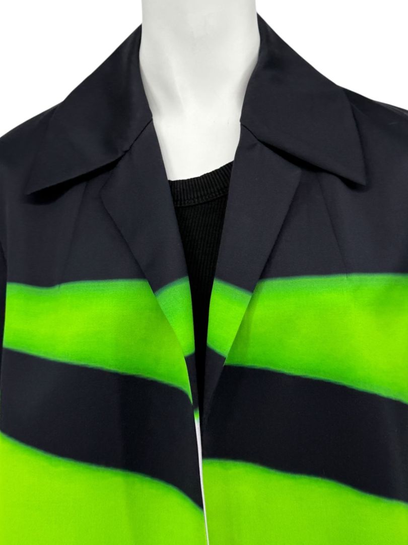 Dries Van Noten Black/Green Coat with Notched Lapels - FR 34
