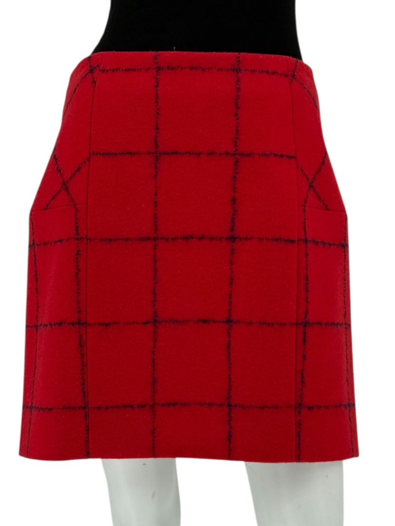 Christian Dior Red Wool Blend Windowpane Skirt – Size IT 46 (US 10)