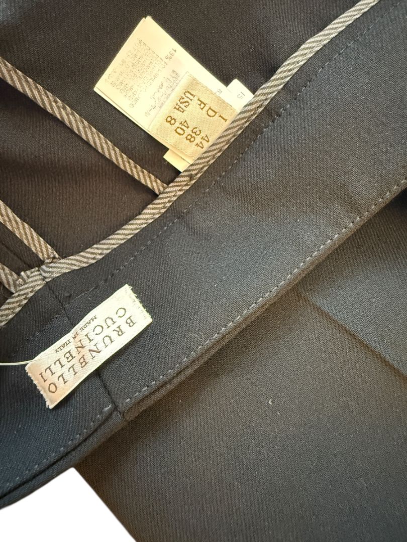 Brunello Cucinelli Black Wool-Blend Split-Hem Tailored Trousers - Size US 8 / IT 44