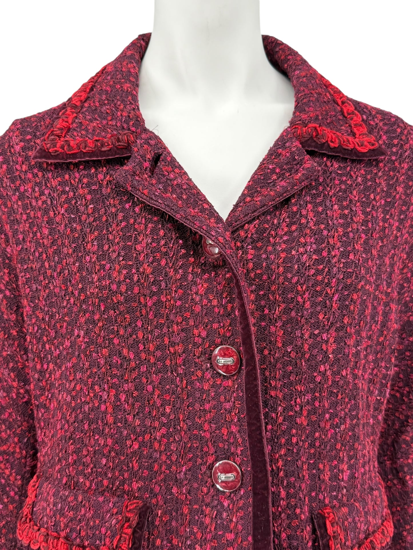 St. John Collection Red & Burgundy Knit Skirt Suit - Size 6