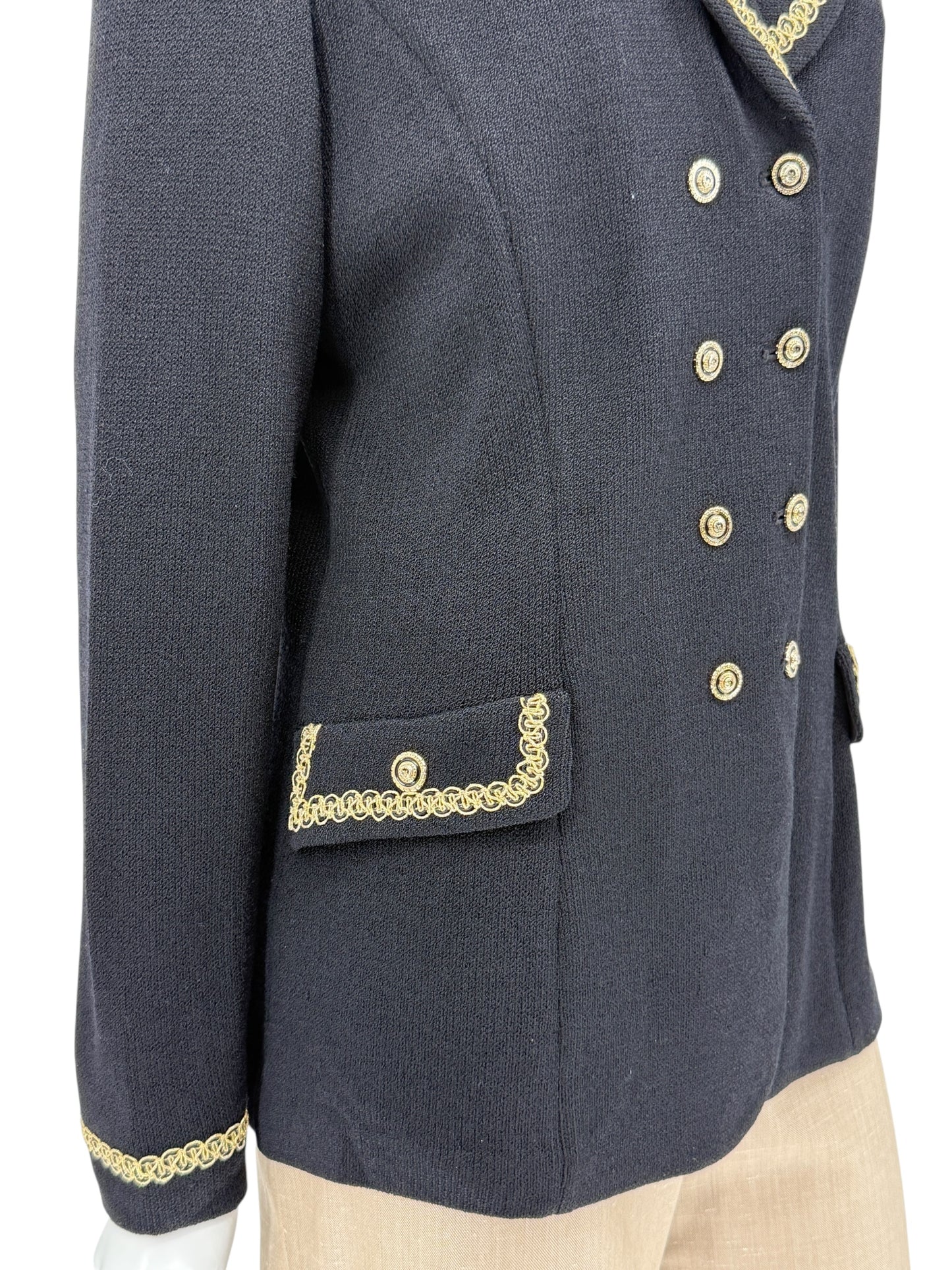 St. John Collection by Marie Gray Black Knit Blazer with Gold Trim – Size 10