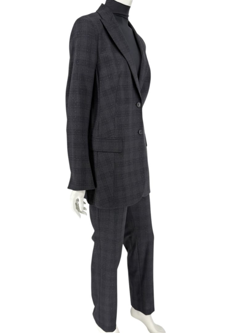Akris Punto Grey Wool Suit with Purple Fleck Detailing – Size US 10