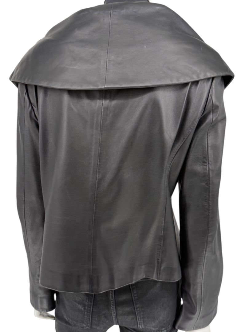 Armani Collezioni Black Leather Sculpted Jacket – Size 12