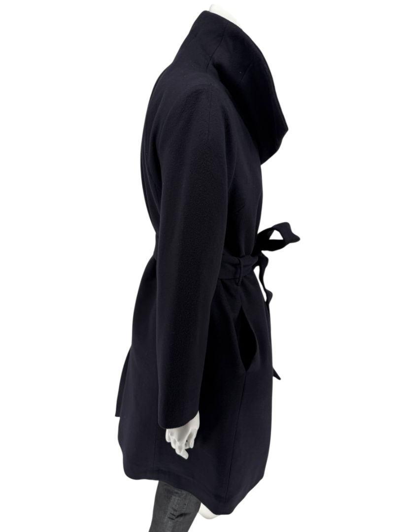 Pamella Roland Wide Shawl Collar Black Wool Belted Coat - Large