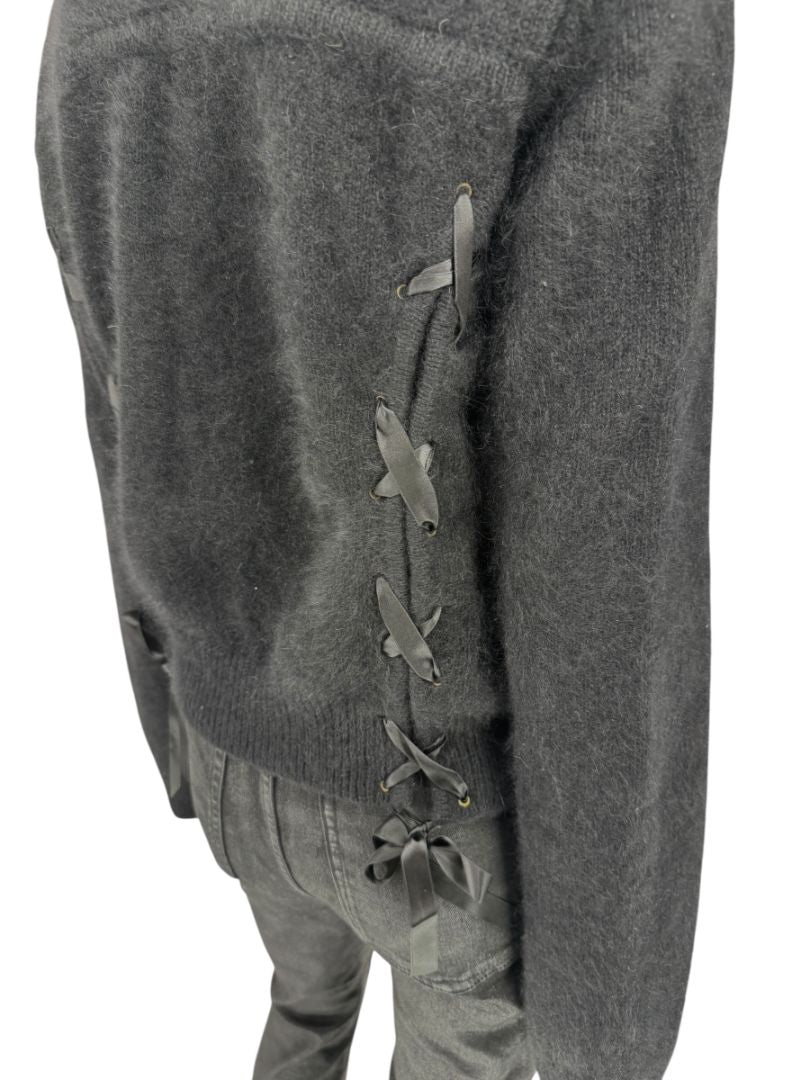 Christian Dior Black Angora-Wool Wrap Sweater – Size 44 (FR) / 12 (US)