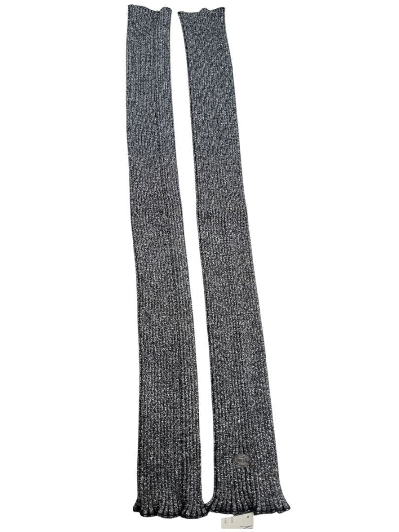 Chanel Gunmetal Silver Ribbed Long Fingerless Gloves with Box
