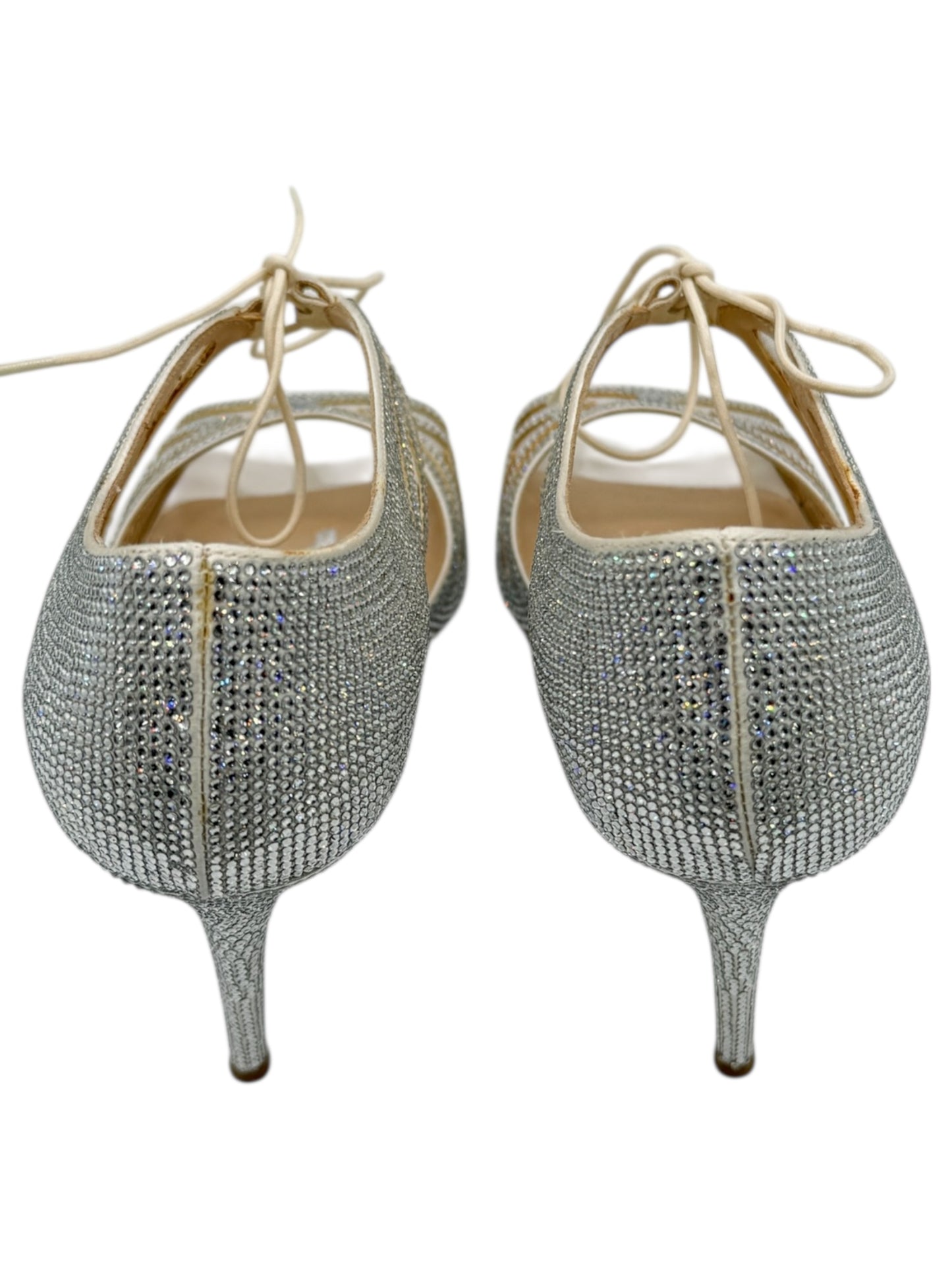 BNIB René Caovilla Silver Crystal Mesh Lace-Up Heels – Size 39