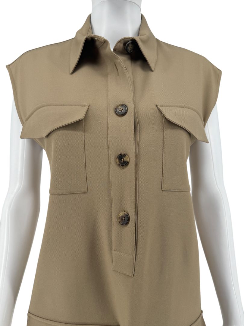 Céline Khaki Wool Belted Utility Midi Dress – Size FR 42 (US 8/10)