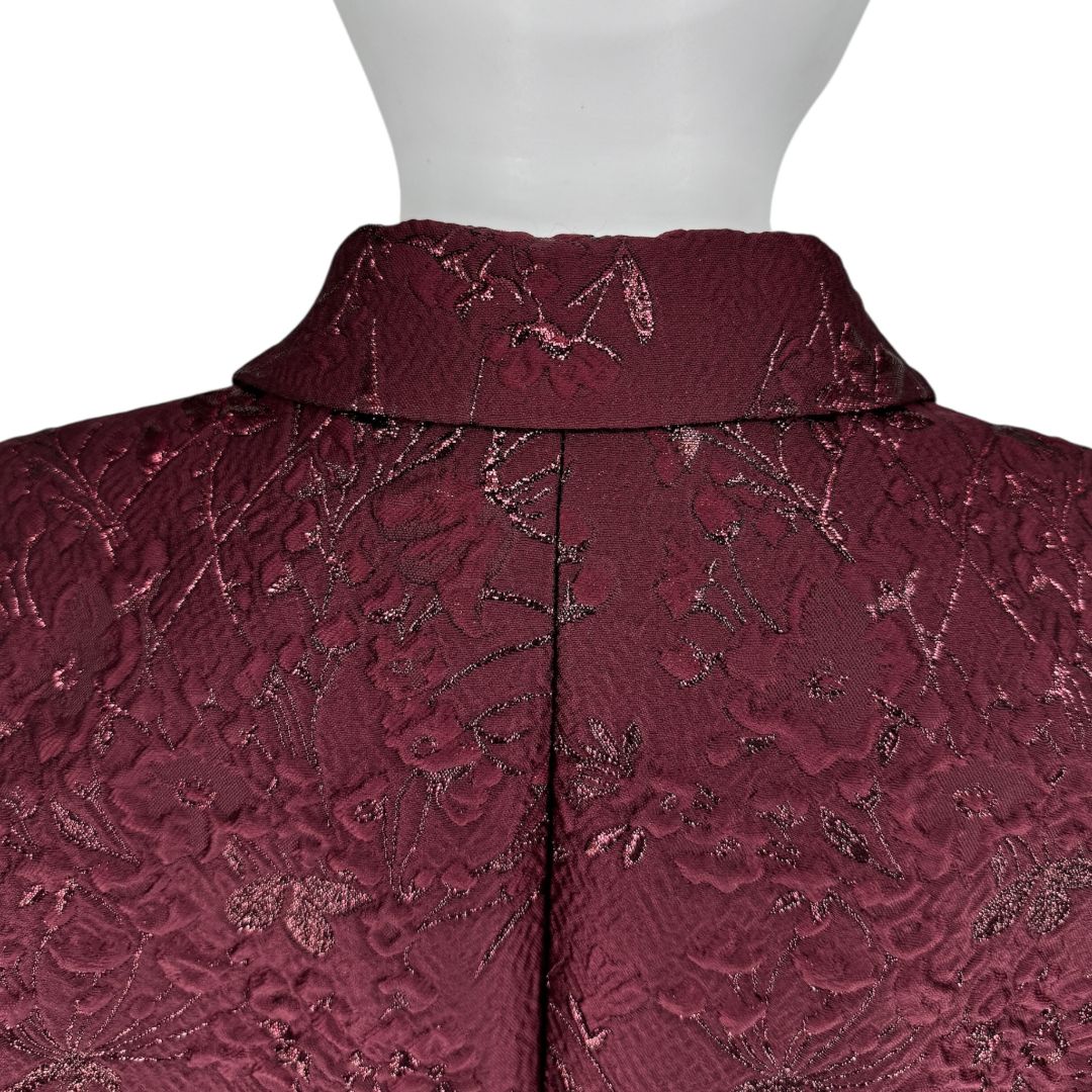 Pamella Roland -Wine Brocade Metallic Floral Dress & Coat Set - Size 8/10