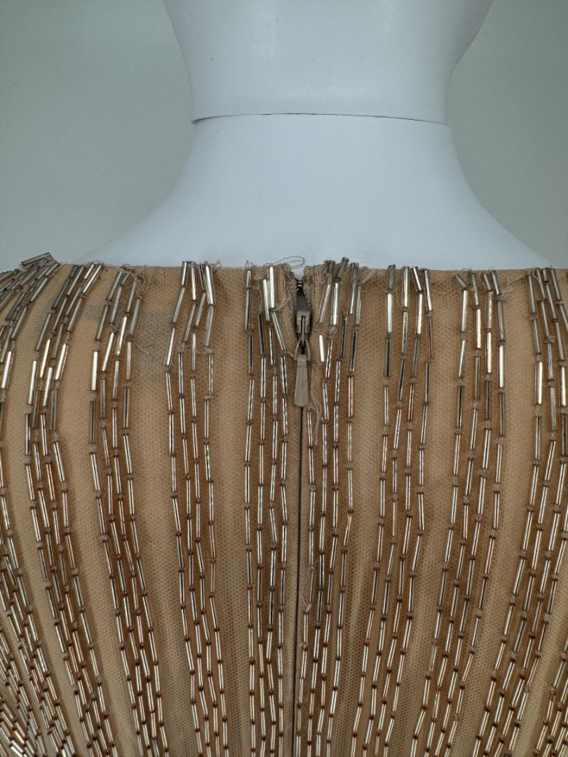 Pamella Roland Gold Beaded Illusion Mesh Evening Dress – Size 4