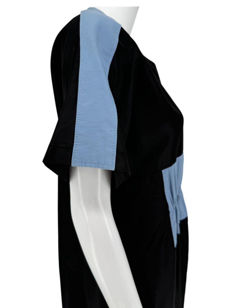 Pamella Roland Black & Blue Colorblock Gathered Waist Dress