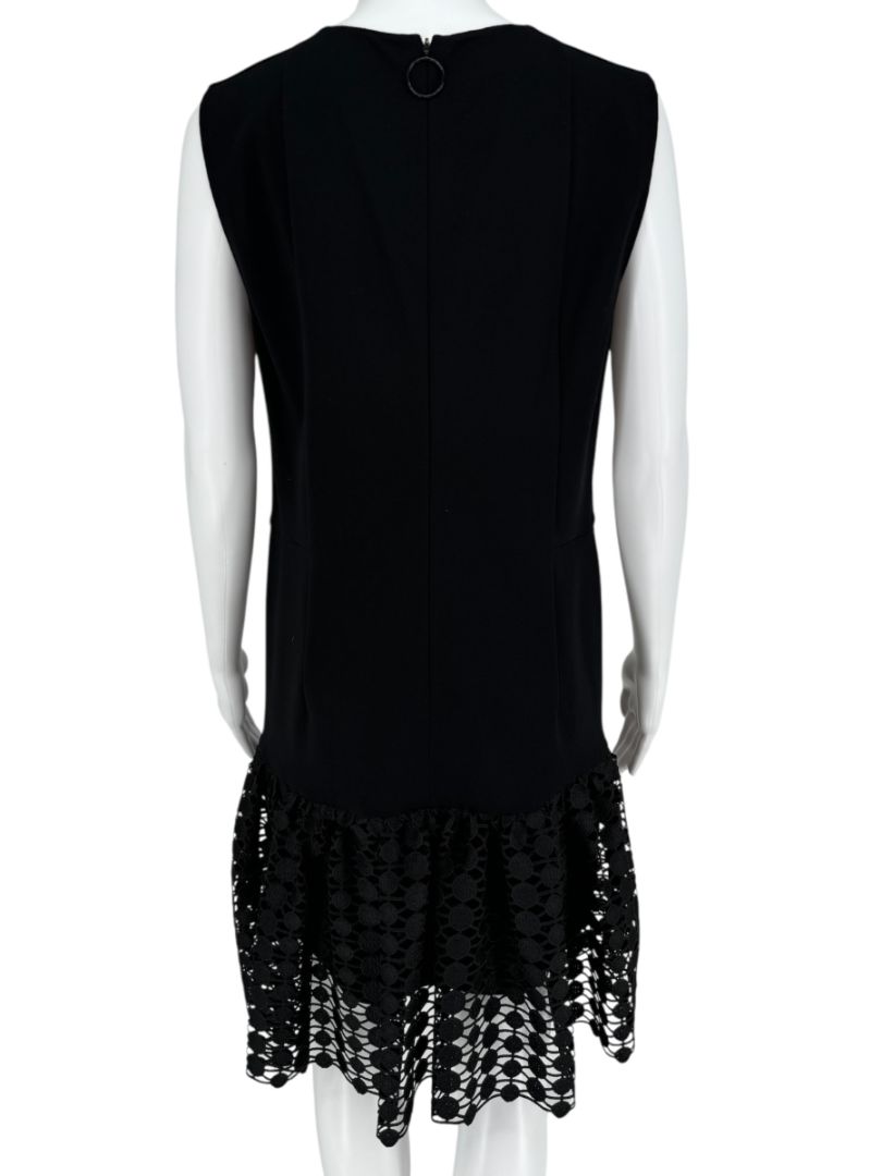 Akris Punto Sleeveless Black Dropwaist Dress with Eyelet Hem - Size 10