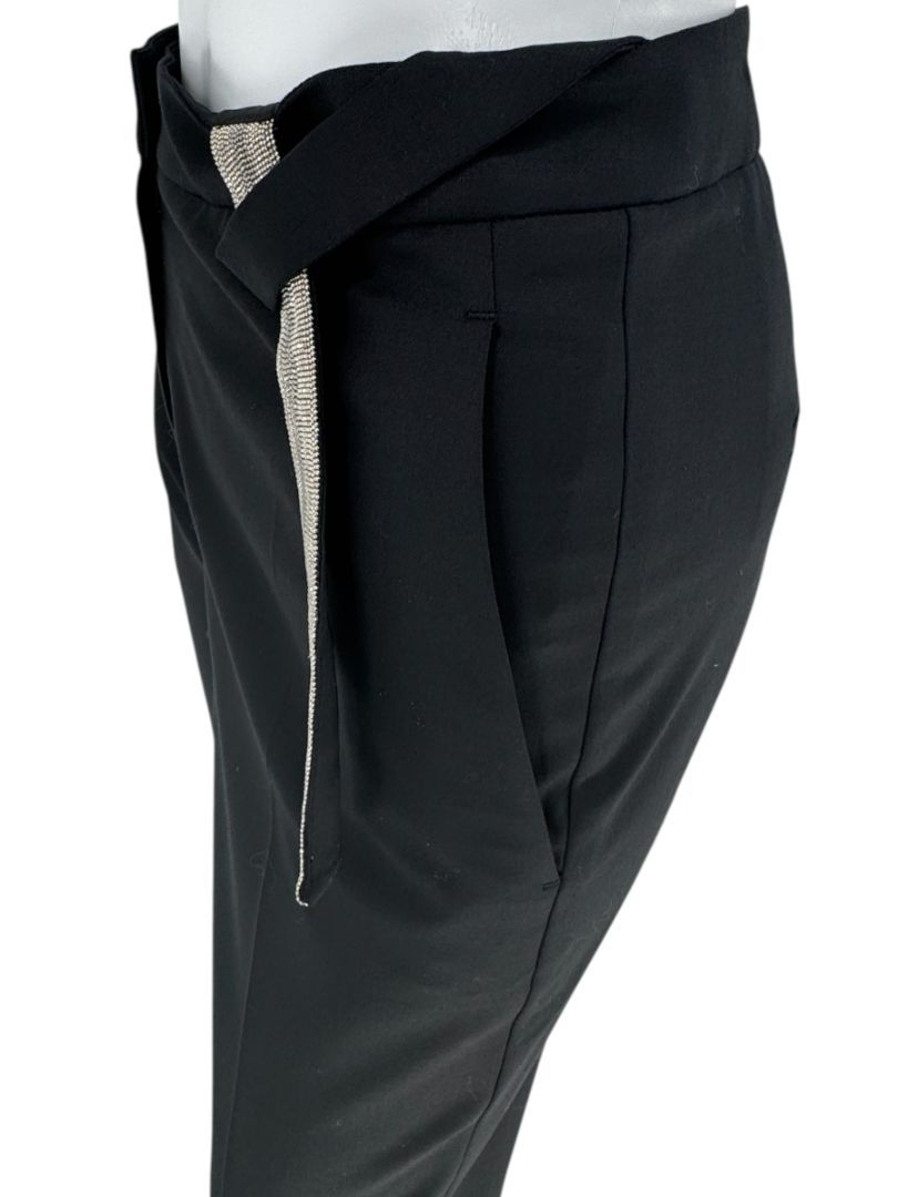Brunello Cucinelli Black Tapered Trousers with Monili Bead Belt - Size 8